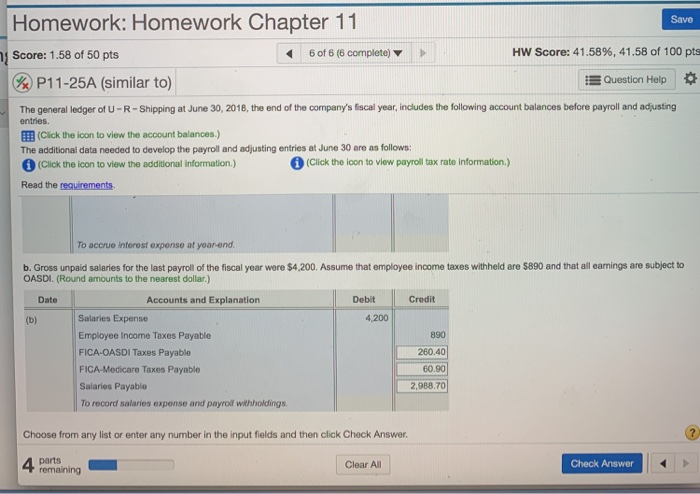 Homework: Homework Chapter 11 Save Score: 1.58 of 50 pts 6 of