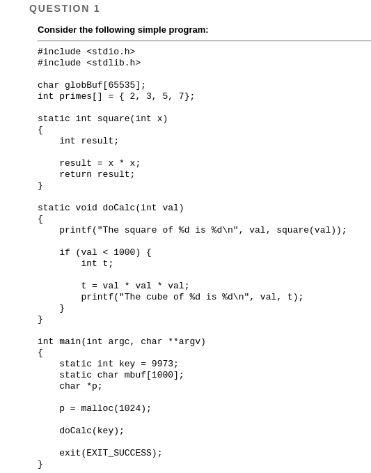  Questions: Where does the memory referenced by primes[] reside in the
