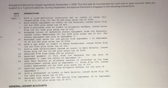  Exceptional Electronics began operations September 1,2019. The firm sells its merchandise