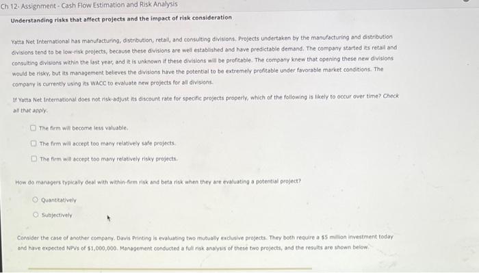  Understanding risks that affect projects and the impact of risk consideration