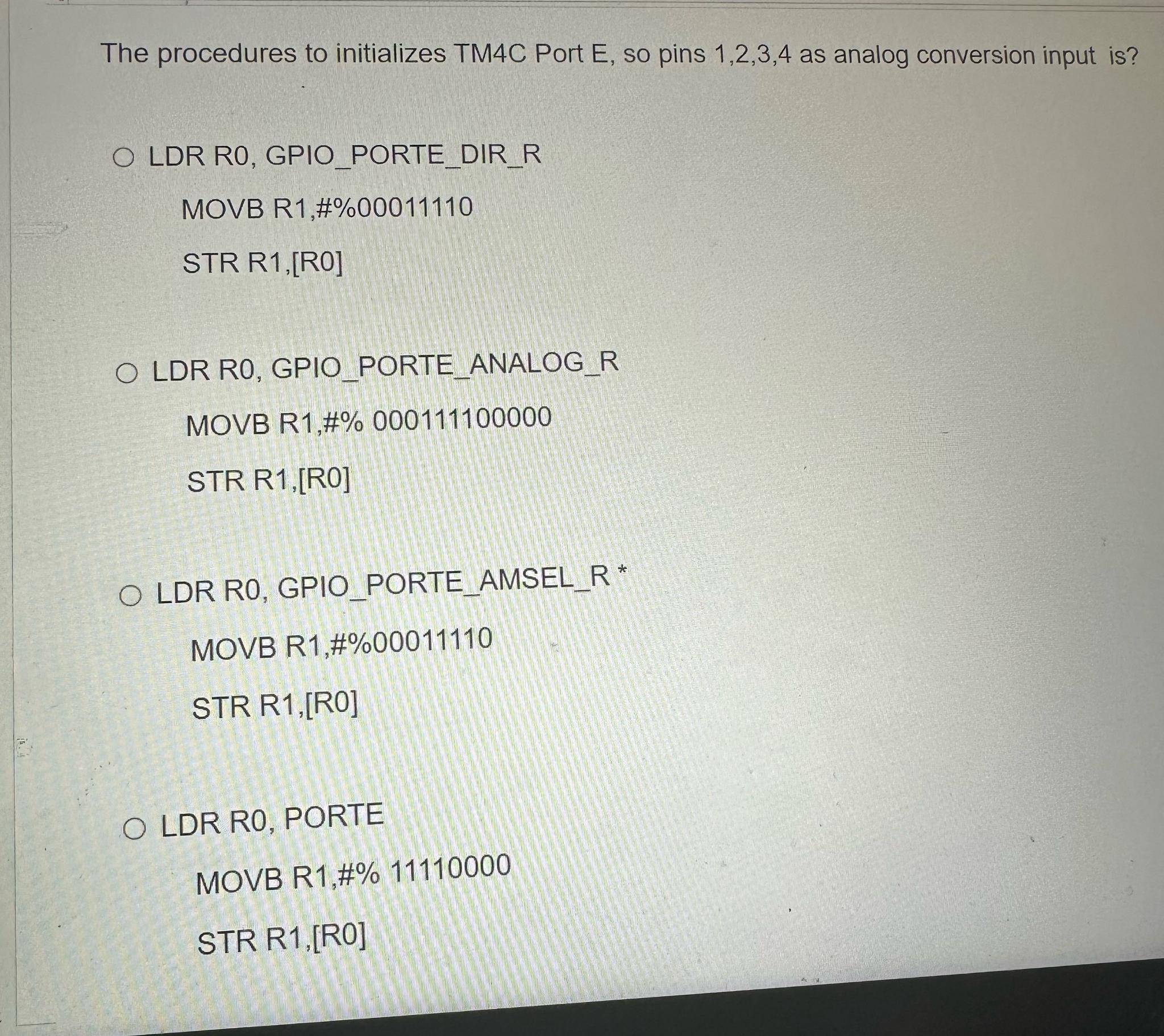  The procedures to initializes TM4C Port E, so pins 1,2,3,4 as