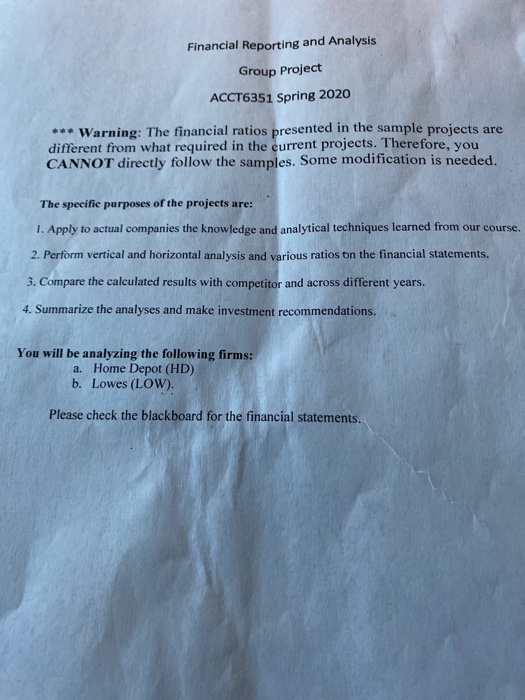  Financial Reporting and Analysis Group Project ACCT6351 Spring 2020 *** Warning: