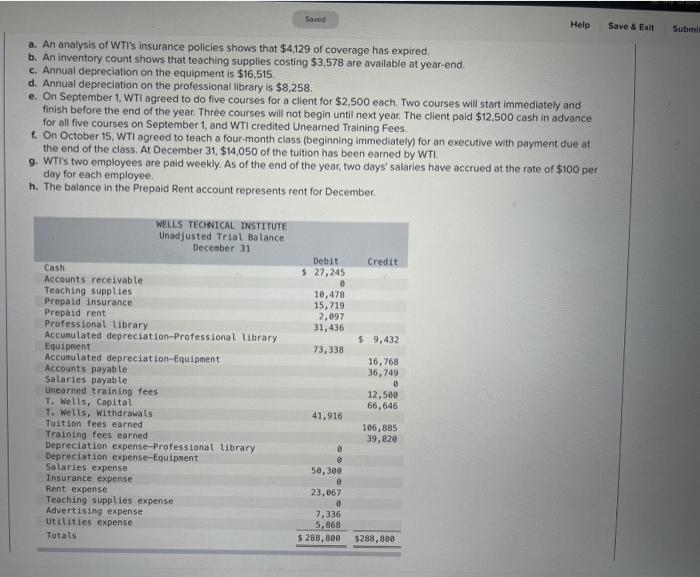  Saved Help Save & Exit Submit a. An analysis of WTi's