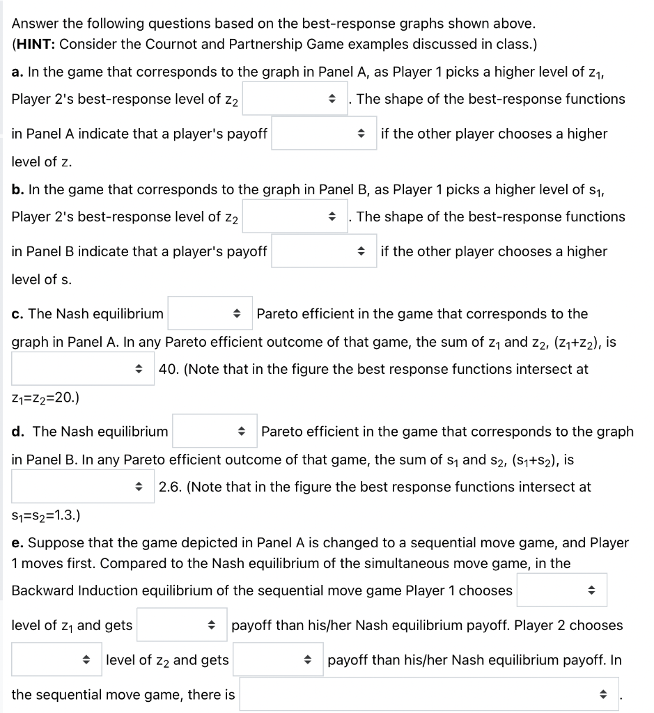 by the corresponding best-response graphs below. Panel A depicts the best response