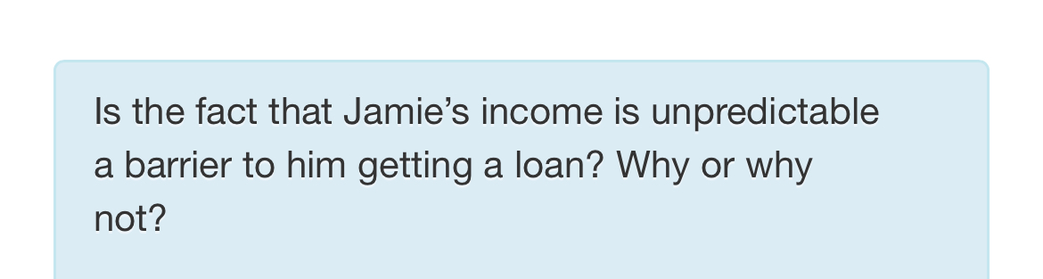 information, what type of loan would you suggest to Jamie? In your