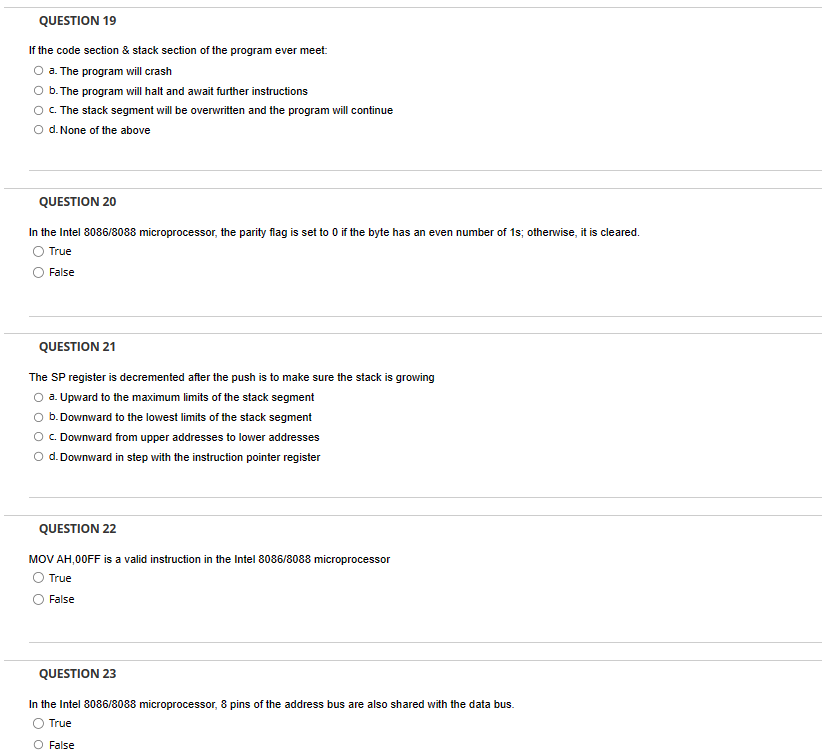  QUESTION 19 If the code section & stack section of the