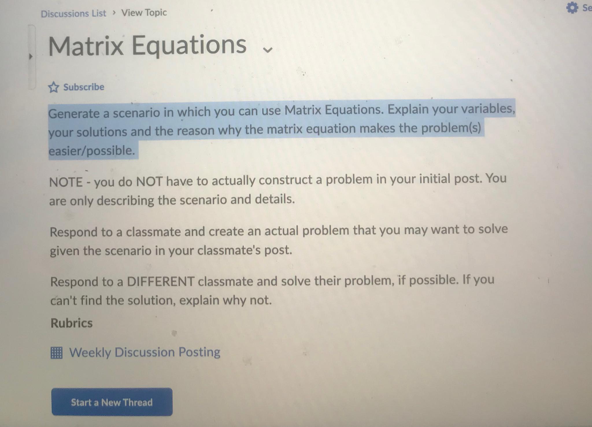  Discussions List , View Topic Se Matrix Equations v Subscribe Generate