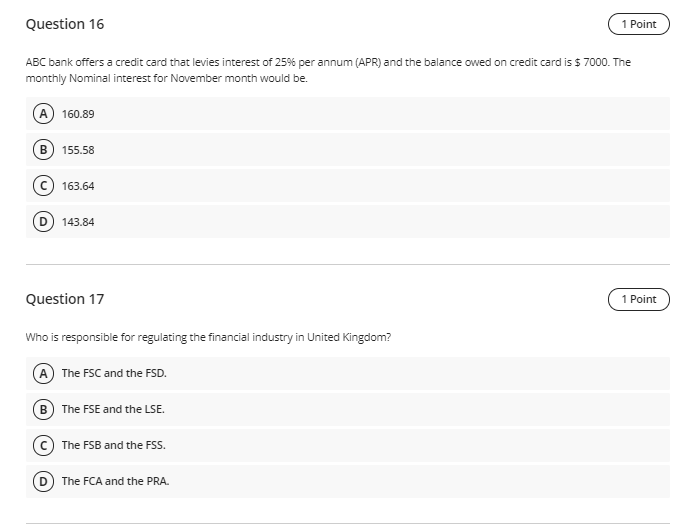 Please answer the questions. Thank you Question 16 1 Point ABC bank