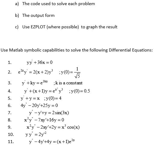 Need help using Matlab to solve differential equations, will rate! Thank You!