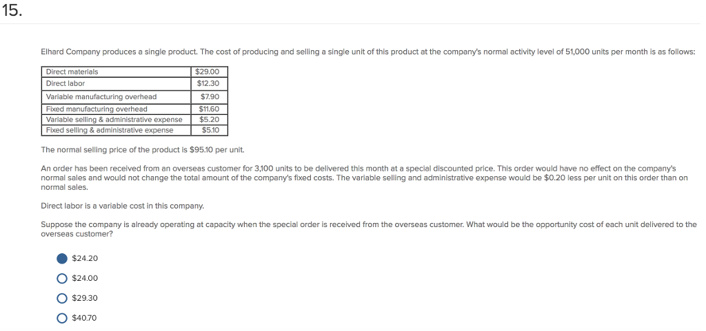 advance! 10. Consider the following production and cost data for the two