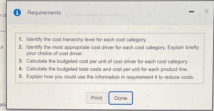  i Requirements X e cd ES 1. Identify the cost hierarchy