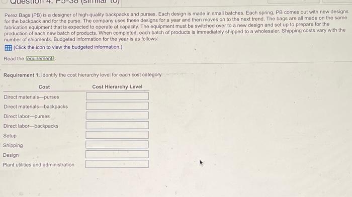 level for each cost category. 2. Identify the most appropriate cost driver