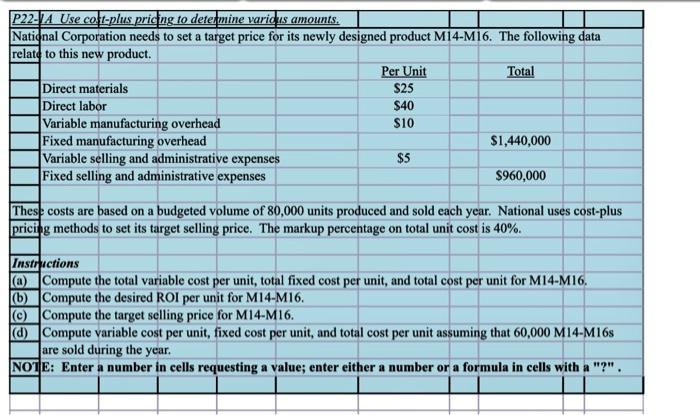  P22 A Use co feplus pricing to determine various amounts, National
