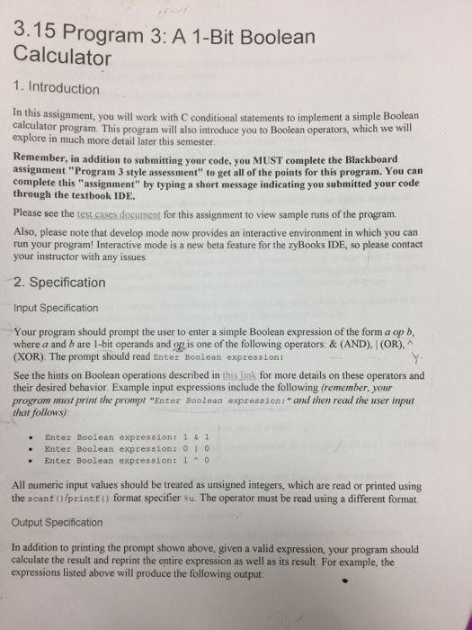  3.15 Program 3: A 1-Bit Boolean Calculator 1. Introduction In this