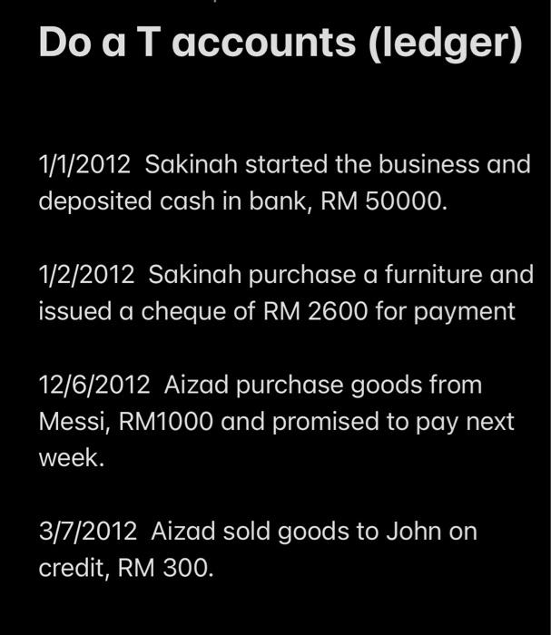 help me how to do a t accounts which is ledgers Do