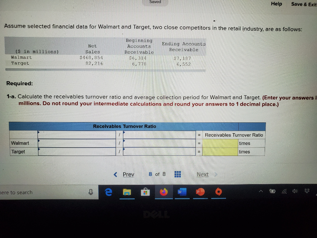  Saved Help Save & Exit Assume selected financial data for Walmart