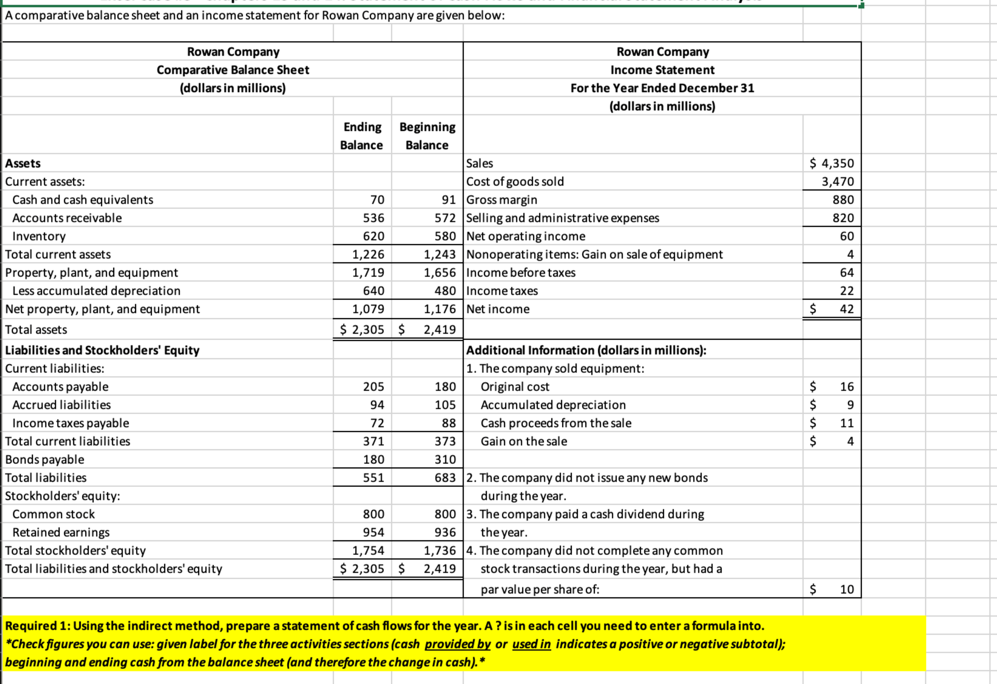  Excel Case #3- Chapters 13 and 14: Statement of Cash Flows