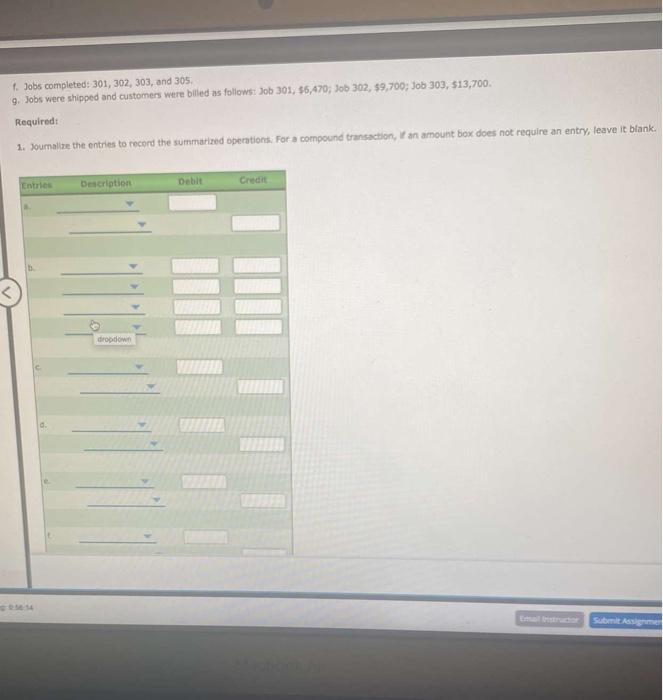 of Unfinished Jobs Total btrect Materials Factory Orad lab Direct Labor Balance