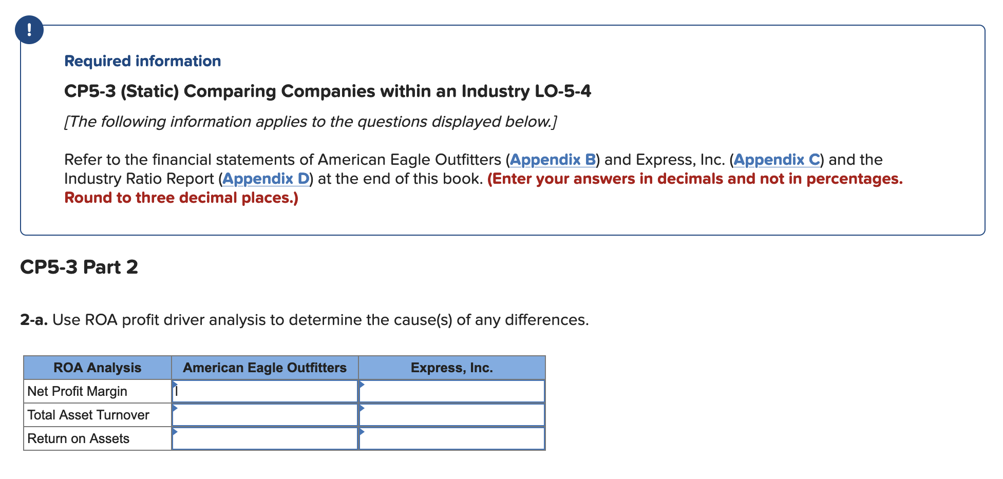 ! Required information CP5-3 (Static) Comparing Companies within an Industry LO-5-4