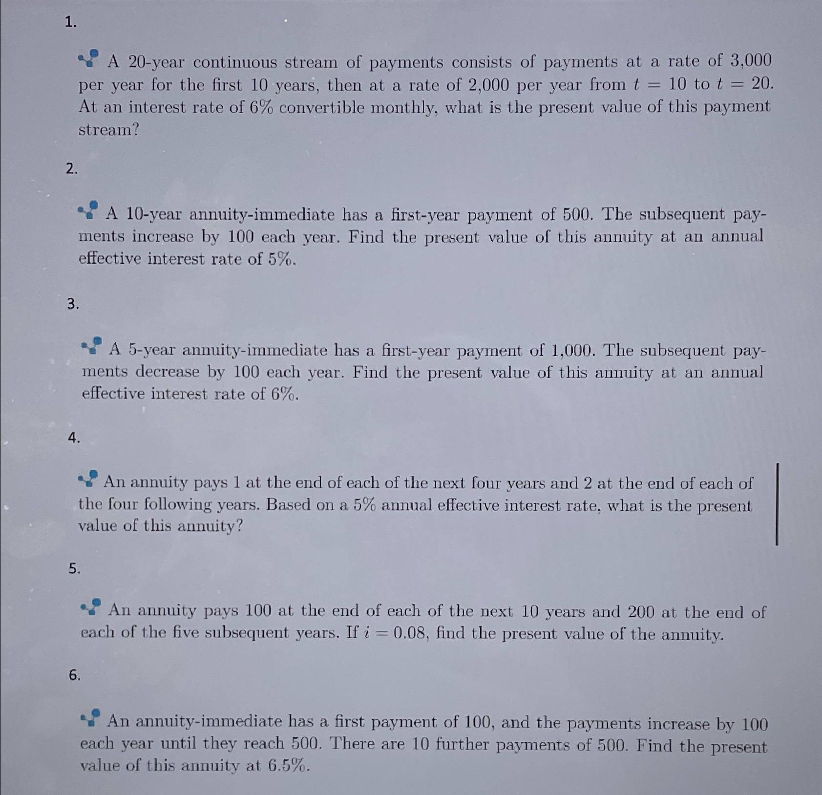  A 20-year continuous stream of payments consists of payments at a