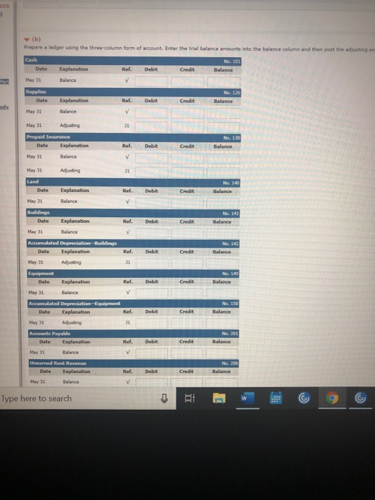 101 Cash $ 3,400 Supplies 2,050 130 Prepaid Insurance 1,800 Land 13,000