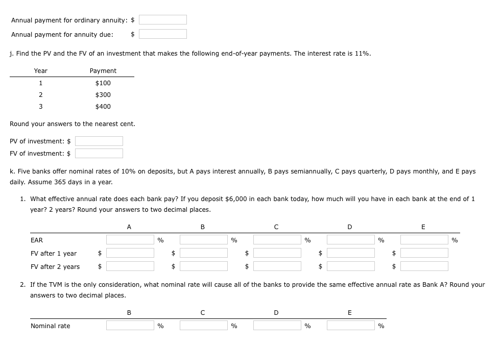 the investment's FV at rates of 0%,4%, and 25% after 0,1,2,3,4, and