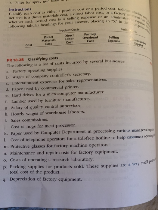  z. Filter for spray gun useti tu Instructions Classify each cost