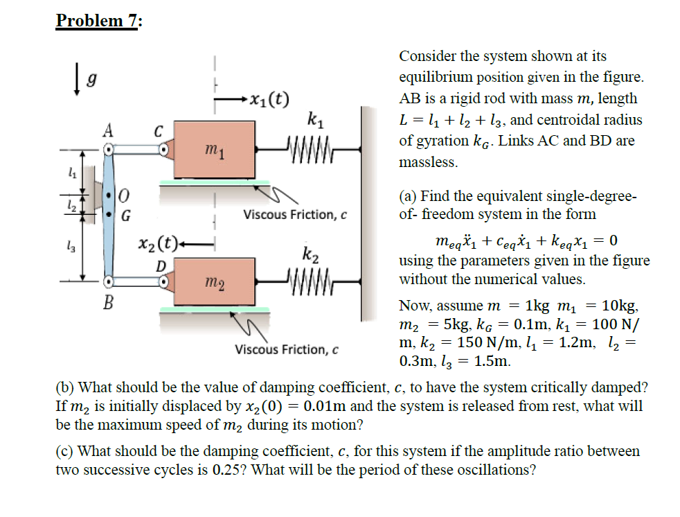  Problem 7: Consider the system shown at its equilibrium position given