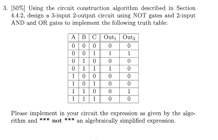  3, 50%) Using the circuit construction algorithm described in Section 4.4.2,