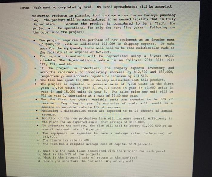 Part ANeeds to be completed by hand. No excel use. e: Work