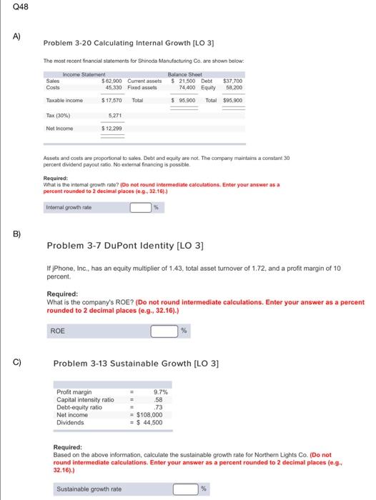  please answer the following question a,b and c Q48 A) Problem