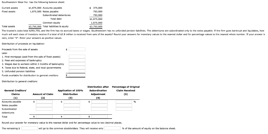 Please be descriptive when answering the question and show all work. Southwestern