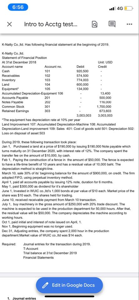  6:56 X Intro to Acctg test... @ E . K-Natty Co.,ltd.