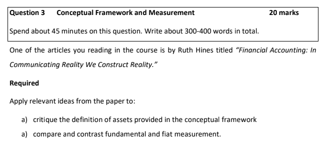 Question 3 Conceptual Framework and Measurement 20 marks Spend about 45