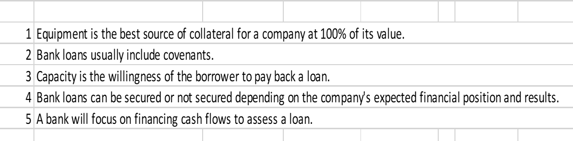 Answer true or false 1 Equipment is the best source of collateral