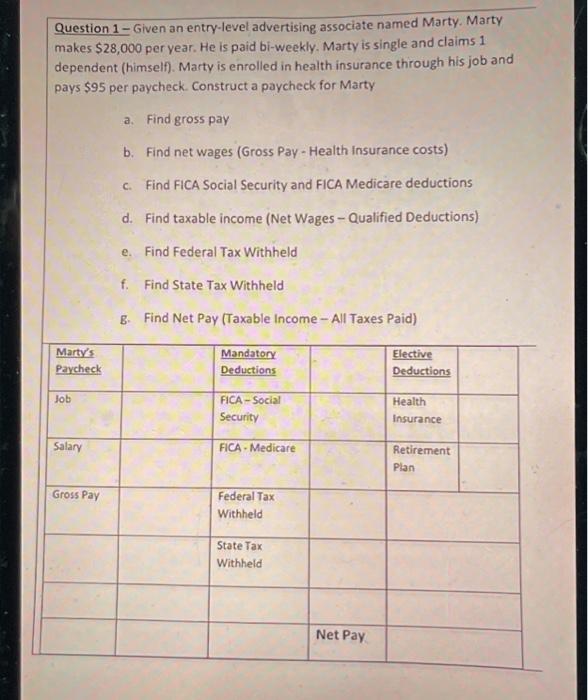  Question 1 - Given an entry-level advertising associate named Marty. Marty