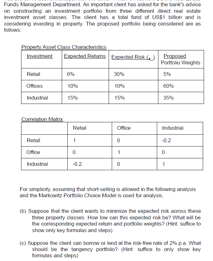 Optimize portfolio with 3 assets using Markowitz Portfolio model Please show steps