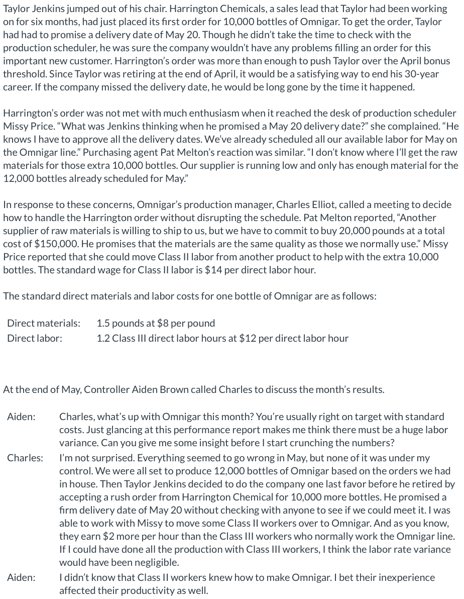  b.Prepare a labor rate variance analysis by worker class for Aiden.