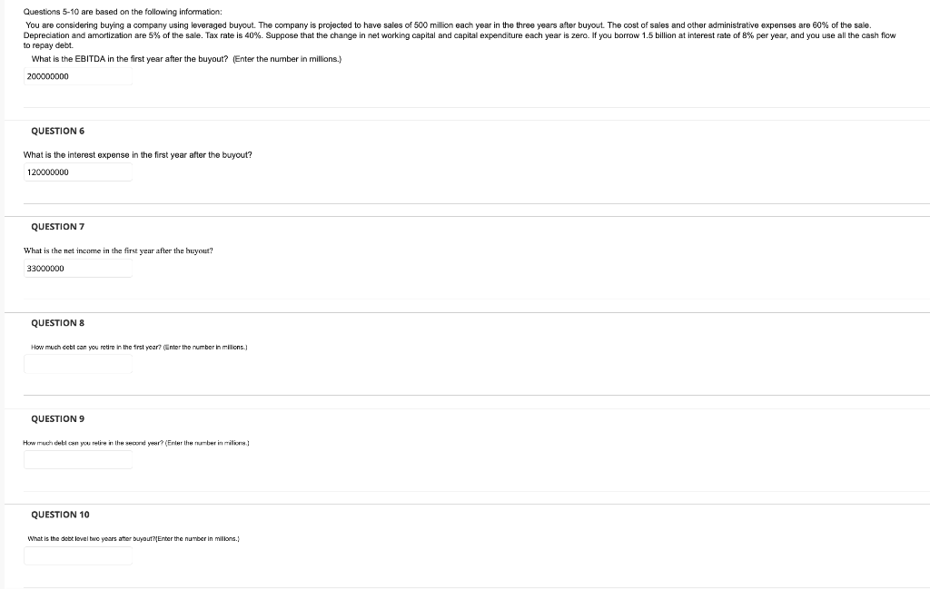  NOTE PLEASE ONLY ANSWER QUESTION 8,9,10 Questions 5-10 are based on