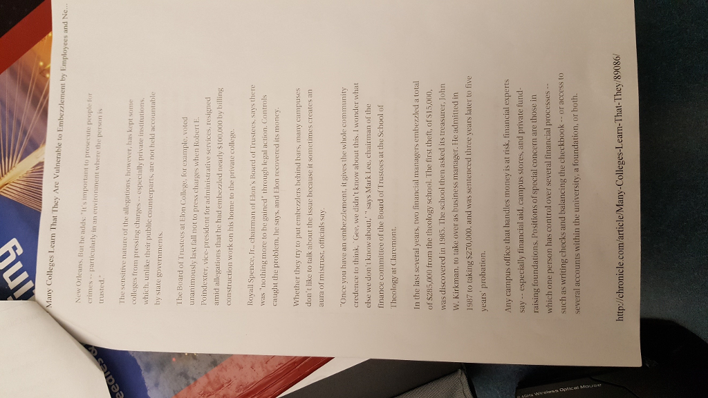 vuf le to Embezzlement by Employees ar Ne THE CHRONICLE OF HIGHER