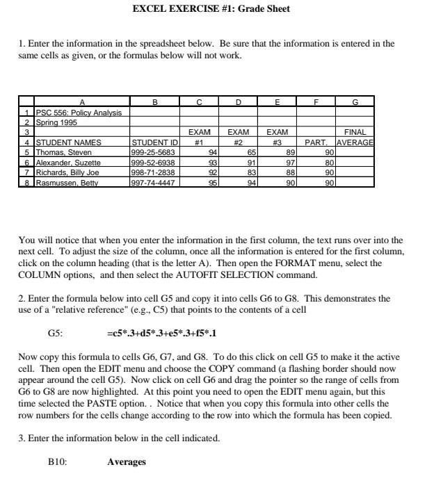  Please sir do it perfectly EXCEL EXERCISE #1: Grade Sheet 1.