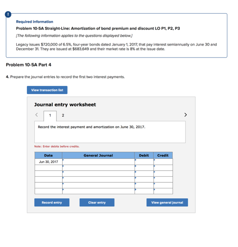 of bond premium and discount LO P1, P2, P3 The following information
