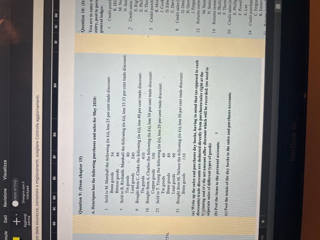 Please answer question 9 mule Dati Revisione Visualizza + Y NON ATTIVO