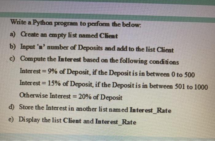  Write a Python program to perform the below. a) Create an