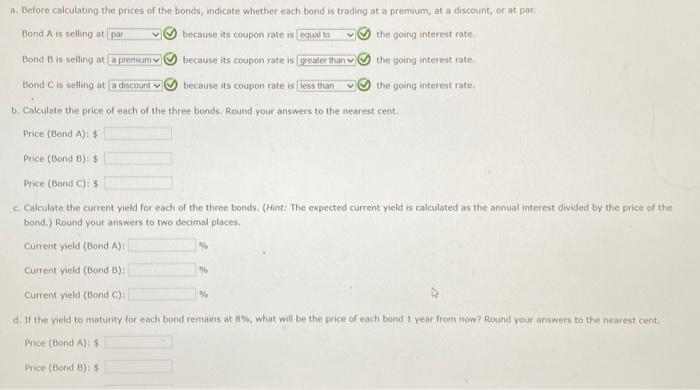 for each bond remains at 8%, what will be the price of