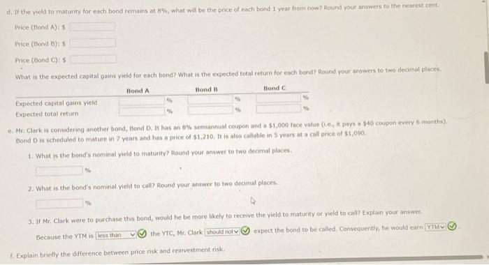 each bond 1 year from now? Round your answers to the nearest
