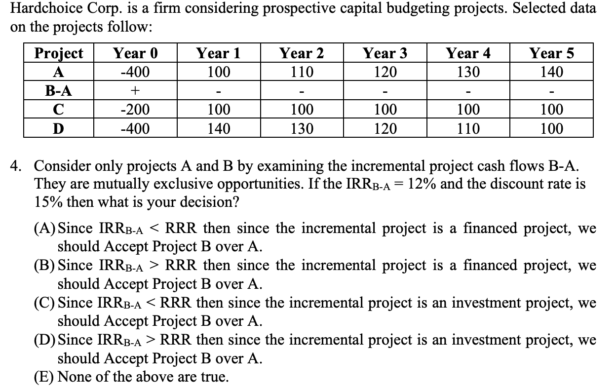 Step by step solution, without excel Hardchoice Corp. is a firm considering