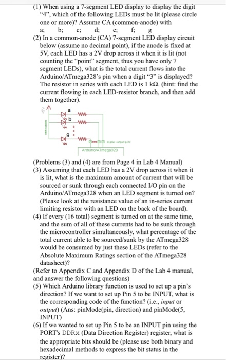  (1) When using a 7-segment LED display to display the digit