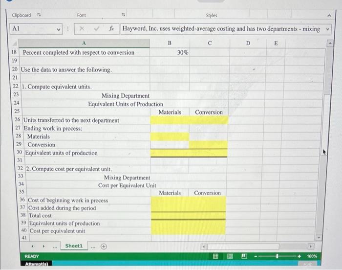 per equivalent unit using the weighted average method. 3. Assign costs to