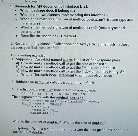  Paragraph 1. Research for API document of interface List. Which package